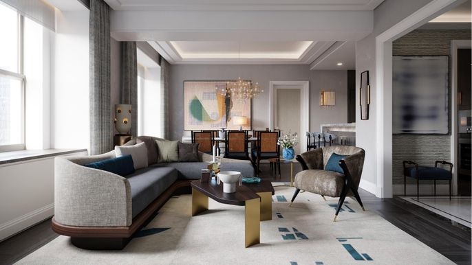 Chandelier, Interior, Living room, Recessed Lighting, Wood Texture Flooring