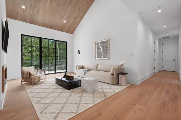 Interior, Living room, Recessed Lighting, Wooden Ceilings, Wood Texture Flooring