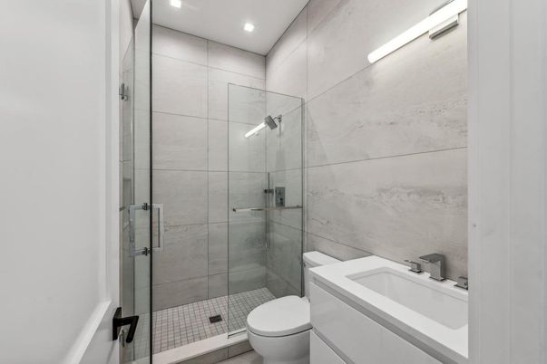Bathroom, Glass Shower, Interior, Recessed Lighting