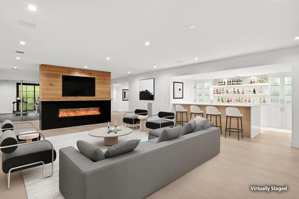 Fireplace, Interior, Living room, Recessed Lighting, Wood Texture Flooring, Wooden Walls