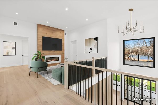 Fireplace, Interior, Living room, Pendant Lights, Recessed Lighting, Wood Texture Flooring, Wooden Walls