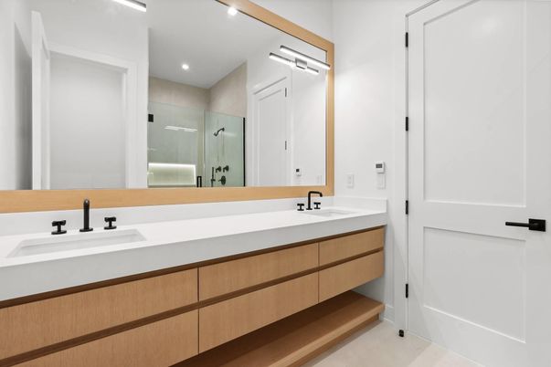 Bathroom, Dual Sink Vanities, Glass Shower, Interior, Recessed Lighting