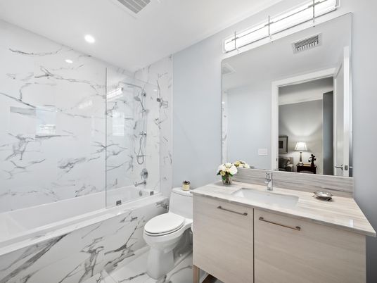 Bathroom, Interior, Marble, Marble Walls, Recessed Lighting