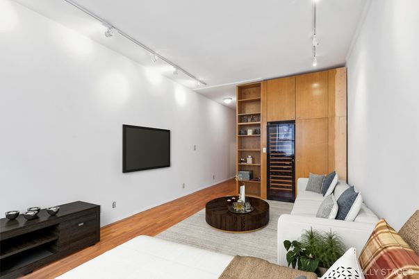 Interior, Living room, Recessed Lighting, Wood Texture Flooring