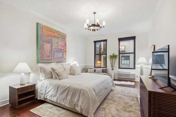 Bedroom, Chandelier, Interior, Wood Texture Flooring
