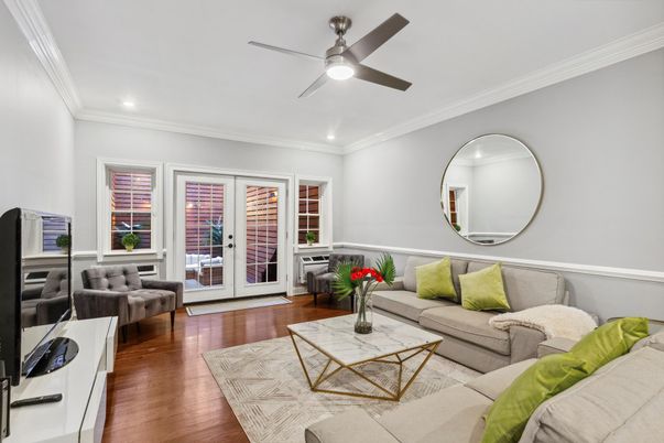 Interior, Living room, Recessed Lighting, Wood Texture Flooring