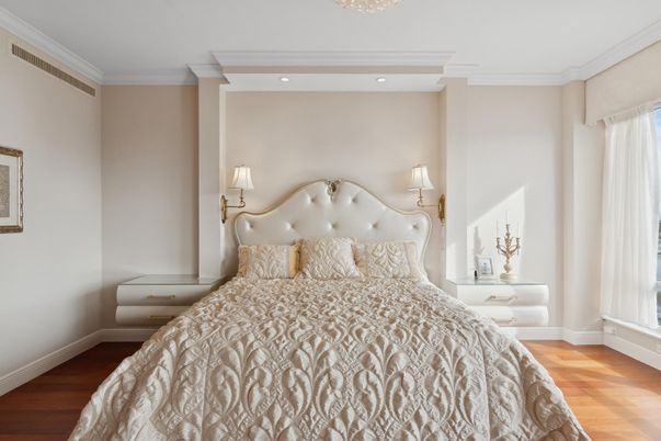 Bedroom, Interior, Recessed Lighting, Wood Texture Flooring