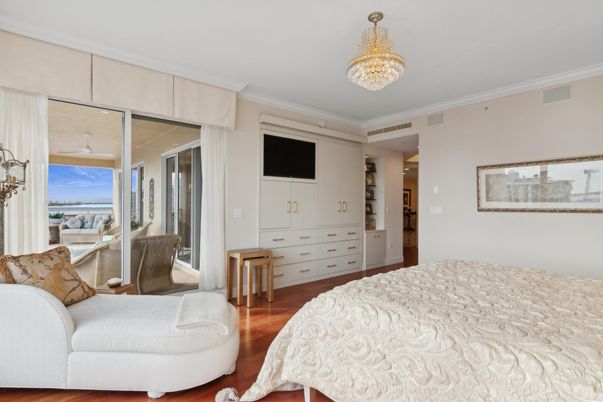 Bedroom, Chandelier, Interior, Wood Texture Flooring