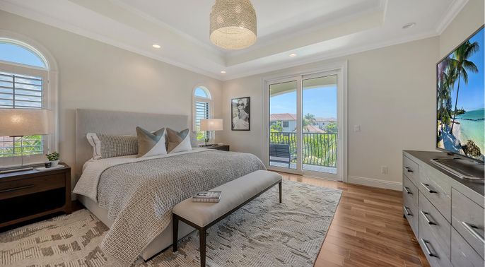 Bedroom, Interior, Recessed Lighting, Wood Texture Flooring