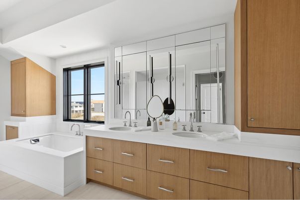 Bathroom, Dual Sink Vanities, Interior, Wood Texture Flooring