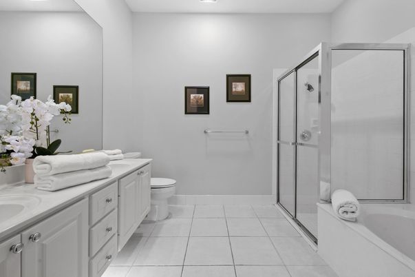 Bathroom, Dual Sink Vanities, Glass Shower, Interior, Recessed Lighting