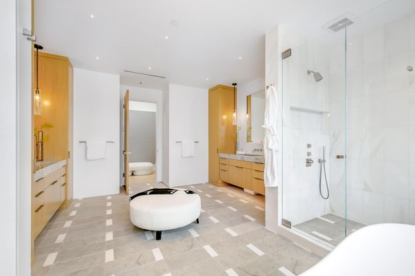 Bathroom, Glass Shower, Interior, Recessed Lighting