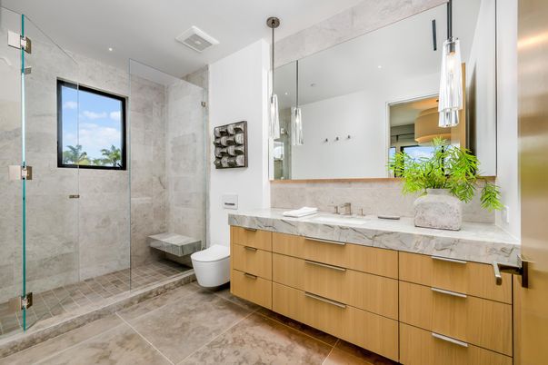 Bathroom, Glass Shower, Interior, Recessed Lighting