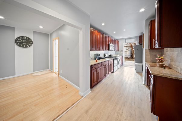 Interior, Kitchen, Recessed Lighting, Wood Texture Flooring