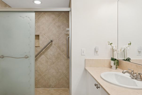 Bathroom, Glass Shower, Interior, Recessed Lighting