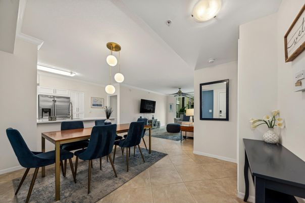 Dining room, Interior, Kitchen, Living room, Pendant Lights, Stainless Steel Appliances