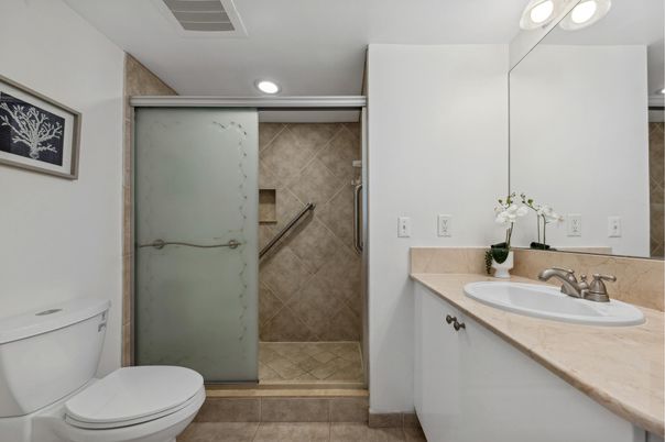 Bathroom, Glass Shower, Interior, Recessed Lighting