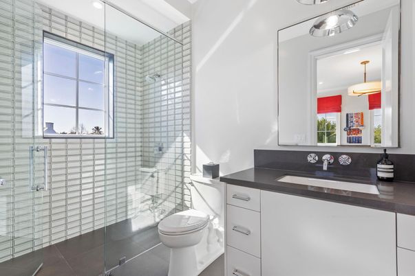 Bathroom, Glass Shower, Interior, Recessed Lighting