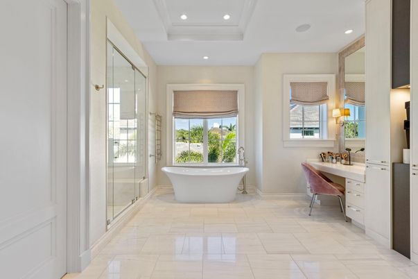 Bathroom, Dual Sink Vanities, Free Standing Baths, Glass Shower, Interior, Recessed Lighting