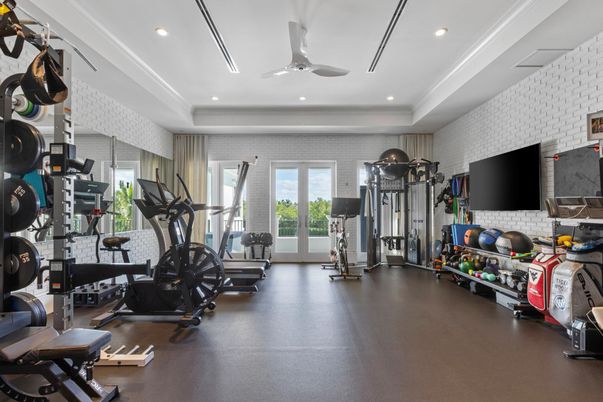 Fitness Equipment, Gym, Interior, Recessed Lighting, Stone Walls
