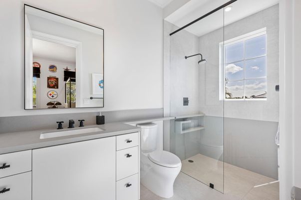 Bathroom, Glass Shower, Interior, Recessed Lighting