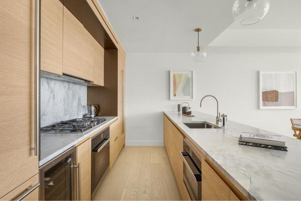 Interior, Kitchen, Pendant Lights, Stainless Steel Appliances, Wood Texture Flooring