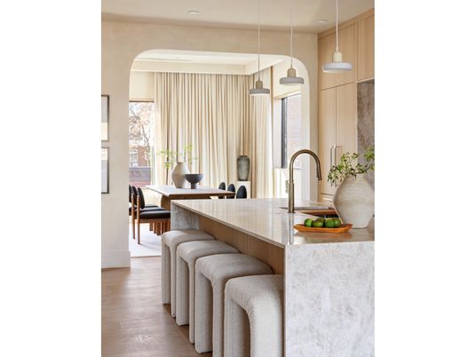 Interior, Kitchen, Pendant Lights, Recessed Lighting, Wood Texture Flooring