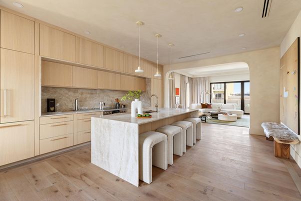 Interior, Kitchen, Living room, Pendant Lights, Recessed Lighting, Wood Texture Flooring