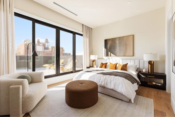 Bedroom, Interior, Recessed Lighting, Wood Texture Flooring