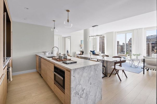 Dining room, Interior, Kitchen, Pendant Lights, Wood Texture Flooring