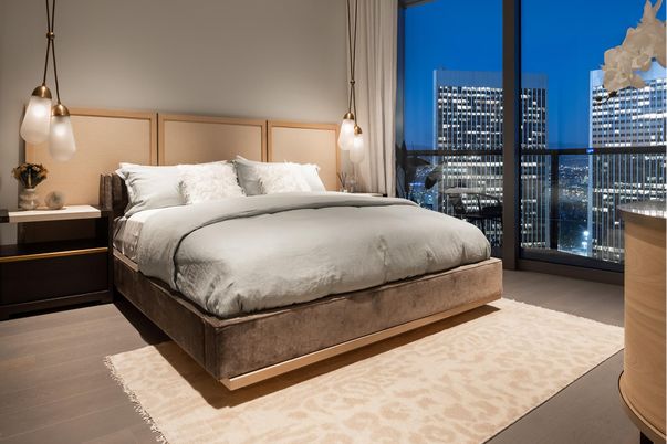 Bedroom, Interior, Pendant Lights, Wood Texture Flooring