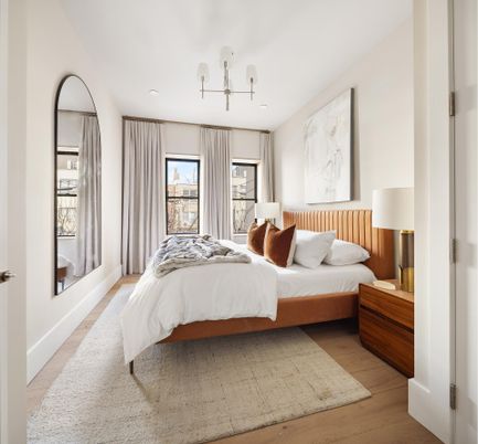 Bedroom, Interior, Pendant Lights, Recessed Lighting, Wood Texture Flooring