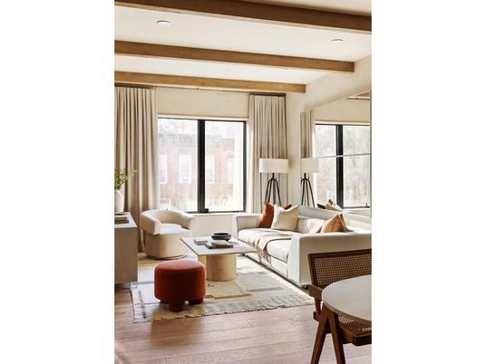 Interior, Living room, Recessed Lighting, Wooden Beams, Wood Texture Flooring