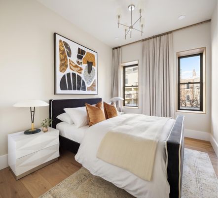 Bedroom, Interior, Pendant Lights, Recessed Lighting, Wood Texture Flooring