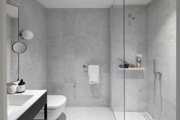 Bathroom, Glass Shower, Interior, Marble