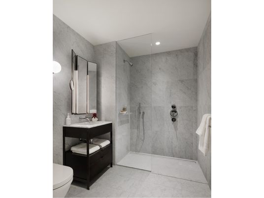 Bathroom, Glass Shower, Interior, Marble, Recessed Lighting