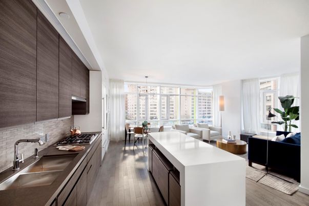 Dining room, Interior, Kitchen, Living room, Pendant Lights, Wood Texture Flooring