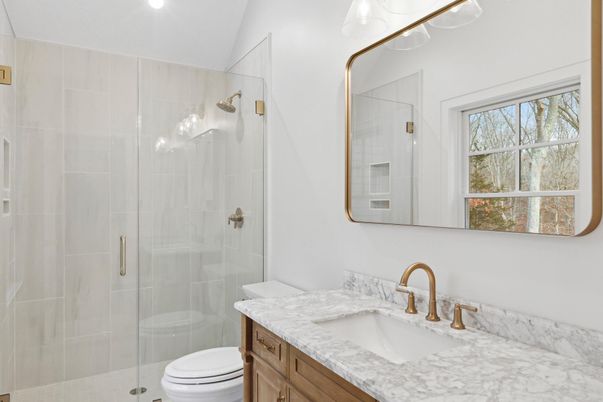 Bathroom, Glass Shower, Interior, Recessed Lighting