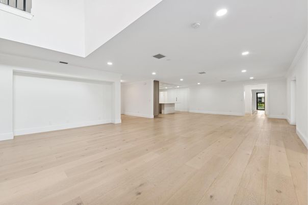 Empty room, Interior, Recessed Lighting, Wood Texture Flooring