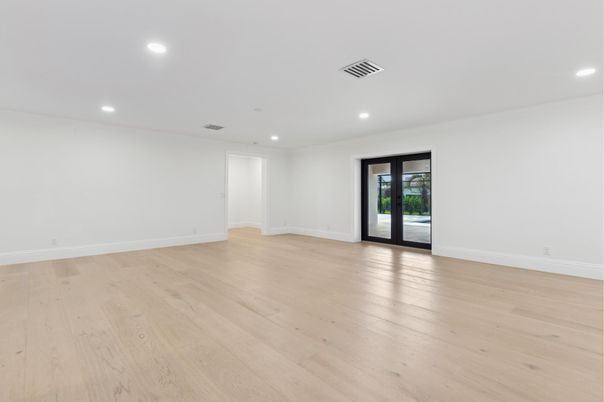Empty room, Interior, Recessed Lighting, Wood Texture Flooring