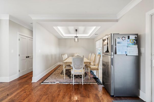 Dining room, Interior, Kitchen, Pendant Lights, Wood Texture Flooring