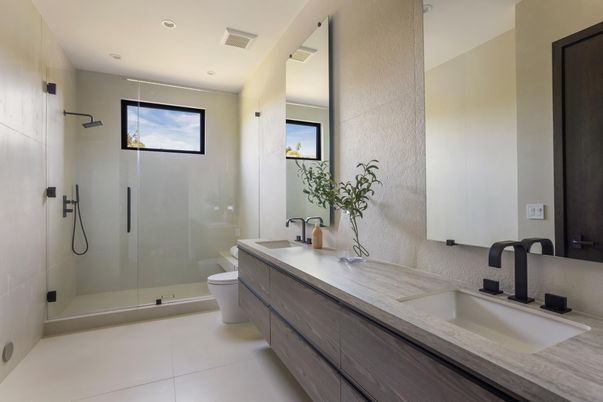 Bathroom, Dual Sink Vanities, Glass Shower, Interior, Recessed Lighting