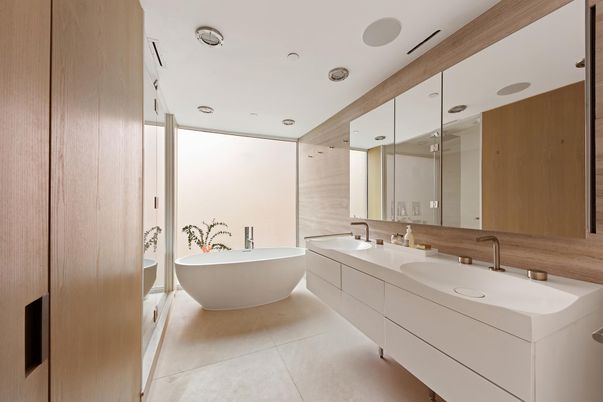 Bathroom, Dual Sink Vanities, Free Standing Baths, Interior, Recessed Lighting