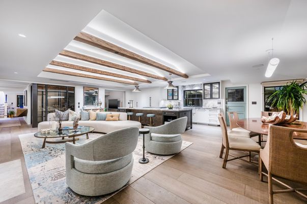 Dining room, Interior, Kitchen, Living room, Pendant Lights, Recessed Lighting, Wood Texture Flooring