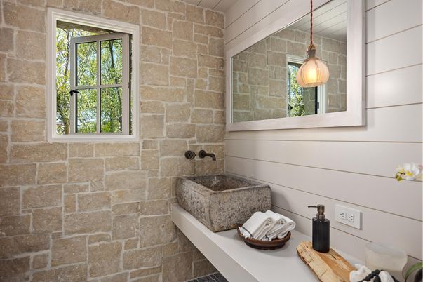 Bathroom, Interior, Pendant Lights, Stone Walls