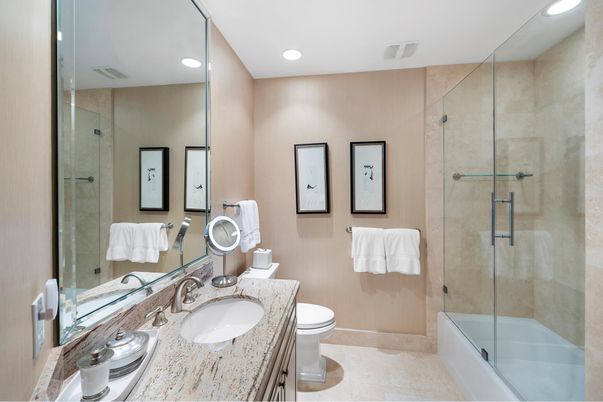 Bathroom, Glass Shower, Interior, Recessed Lighting