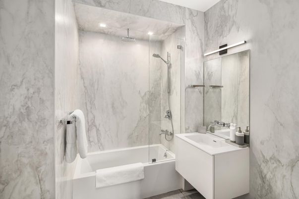 Bathroom, Interior, Marble Walls, Recessed Lighting