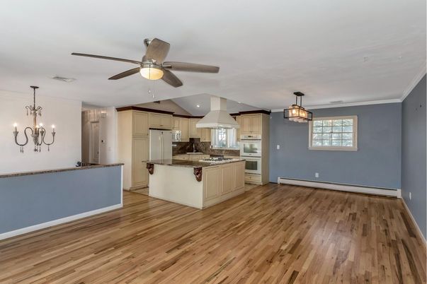 Chandelier, Interior, Kitchen, Pendant Lights, Wood Texture Flooring