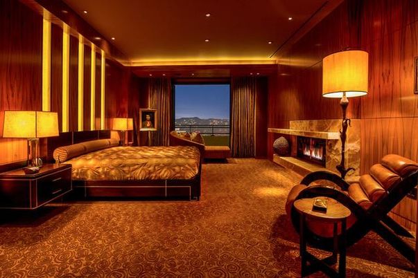 Bedroom, Fireplace, Interior, Projection Screen, Recessed Lighting, Theatre Room