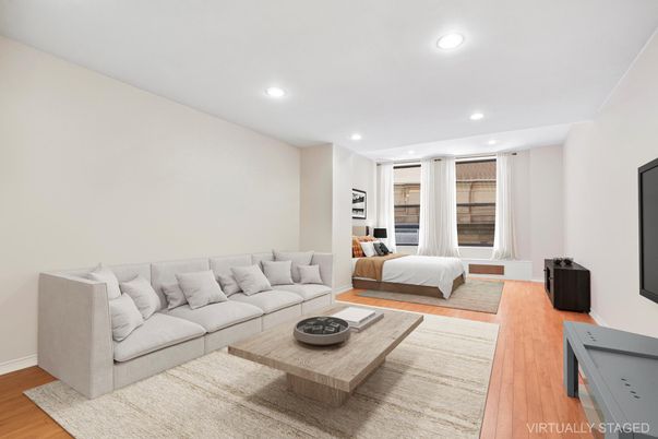 Bedroom, Interior, Living room, Recessed Lighting, Wood Texture Flooring
